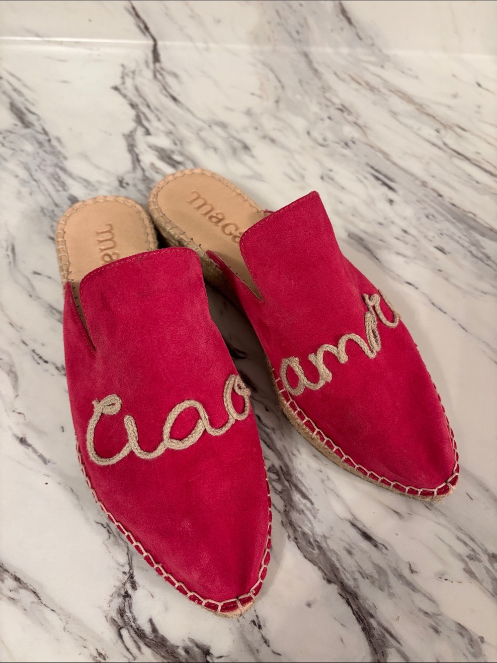 Macarena Hot Pink Suede Embroidered Slip-On Mules